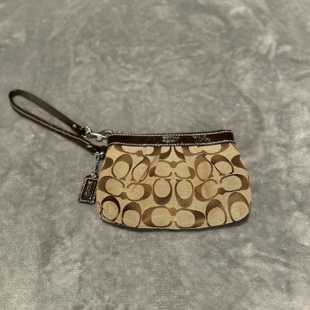 Brown Coach Outlet Corner Zip Wristlet in Signature Canvas